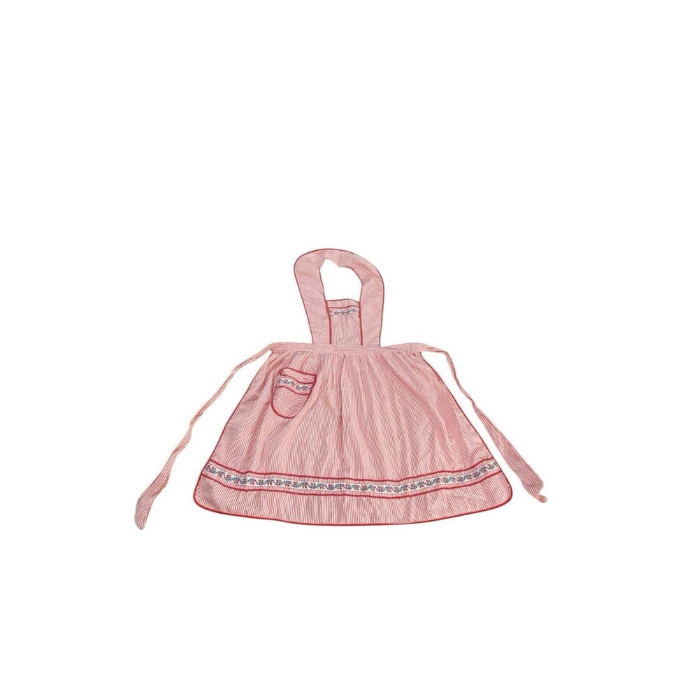Vintage Nona Lou Apron Dan River Red Striped 50s 60s MCM Kitchen Pinafore Bib